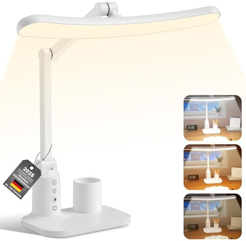 Mihoho LED Schreibtischlampe Dimmbare Tischlampe, Akku Task Lampe mit einstellbarer Farbe Helligkeit, Faltbares wiederaufladbares Nachtlicht zum Lesen, Make-up, Handwerk (weiß)