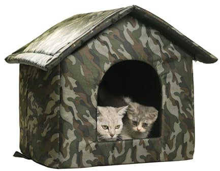 Katzenhaus Outdoor Winterfest Abnehmbares Dach, Katzenhöhle für Draußen Waschbar Einfach zu Montieren, Katzenhütte Outdoor für 2 Katzen(33cm)