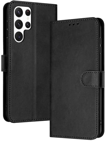 PanXCase Flip-fodral till Samsung Galaxy S25 Ultra - plånboksfodral i PU-läder med stativskydd magnetisk stötsäker stötfångare bokfodral med kortplatser (svart)