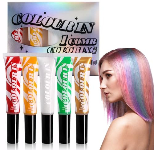 5 Colori Colori per Capelli per Bambini,Colori Capelli Bambina Lavabile,Gessetti Colorati per Capelli,Colore Capelli Temporaneo,Hair Chalk Salon,Perfetto per Feste,Carnevali E Fai da Te
