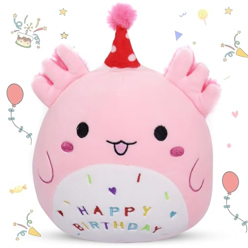 Grattis på födelsedagen, plyschdjur, 23 cm Axolotl, gosedjur, tecknad plyschkudde, födelsedagspresent, present för flickor, Axolotl, plyschleksak, kawaii plyschdocka, mjuk plyschdocka, barn vuxna