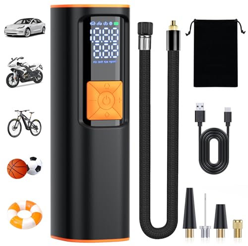 GarageRock Cordless Tyre Inflator Portable Air Compressor Car Tyre Pump, 150psi Mini Air Compressor, Rechargeable, Digital Screen, LED Light, Auto Pump For Car & Bikes & Motorcycle Tyres, Balls, Black