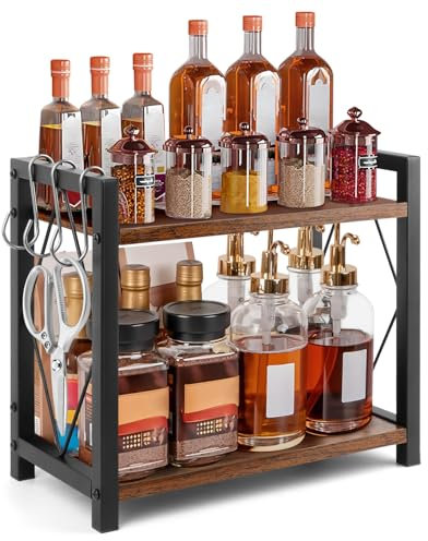 KUOFANY Küchenregal klein,Kleines Regal Küche,Küchenregal Arbeitsplatte Küche Arbeitsplatte,Küchenregal Organizer,Gewürzregalsystem,Kaffee Küchen 2 Tier Organizer Gewürzständer