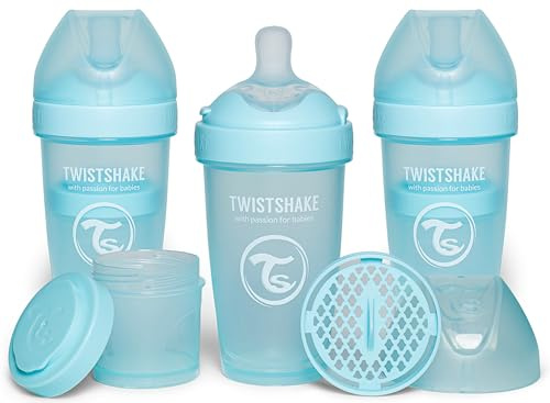 Twistshake 3x Pro Double Anti-Kolik Babyflasche mit Milchpulverbehälter - 260 ml | Silikon-Brustwarze mit Mittlerem Durchfluss | BPA-freie Babymilchflasche | Geeignet für Babys ab 2m+ | Blau