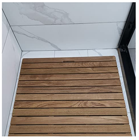 Faltbare Duschmatte aus Teakholz, hochwertige, strapazierfähige Duschmatte aus Teakholz – rutschfeste, multifunktionale Bodenmatte für drinnen und draußen mit Griff, erhältlich in den Größen