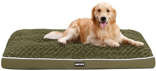 HMTOPE Ortopedisk hundsäng, hundmatta med dubbla våningar design, tvättbar hundkudde, avtagbar hundkorg, 105 cm för medelstora hundar, olivgrön
