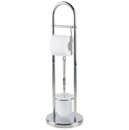 Set Porta Carta Igienica e Scopino WC - 20x65 cm Piantana da BAGNO Portarotolo e Scopino in Acciaio Inox - Porta Rotolo Carta Igienica Da Terra con Design Salvaspazio -Teddy