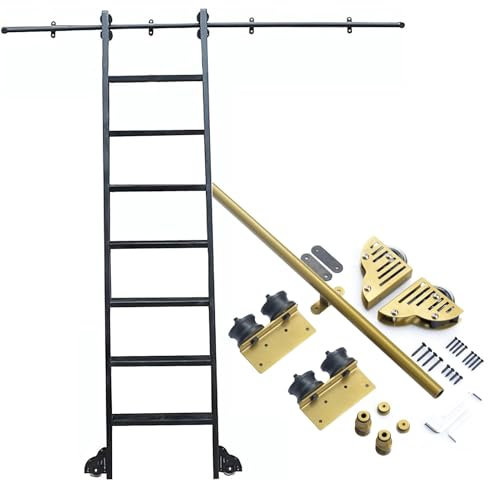 Leiter-Hardware-Set, komplettes Set mit 2 m Schiene und Bremse, Rundrohr, Schiebeleiter für Zuhause/Innen/Dachboden, langlebiges und stilvolles Design