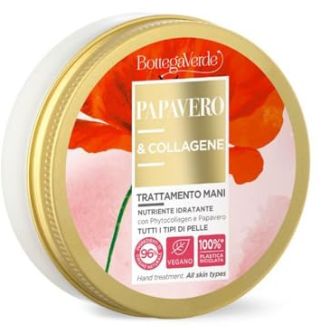 Bottega Verde - Papavero e Collagene, Crema Mani, 50 ml, con Phytocollagen ed Estratto di Papavero, Nutriente e Idratante, Dona Morbidezza e Protezione alle Mani, per Tutti i Tipi di Pelle