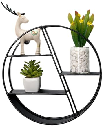 Generisch Living Schwarzes Industrial Wandregal Aus Metall - Edles, Rundes RegalFür Die Wand Für Bücher, Deko, Küche Und Badezimmer - 29x29x9.5cm Hängeregal - Schweberegal, Weiß/Schwarzes