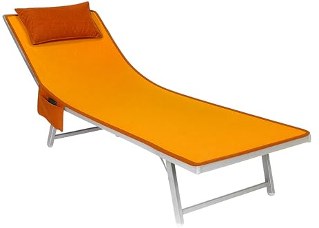 o-day Telo Mare Microfibra Con Tasche Laterali Cuscino Poggiatesta Gonfiabile 190x70cm Teli Mare Con Elastici Per Lettini (Arancione)