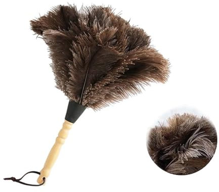 Ostrich Feather Duster, Household Dust Removal Tool with Wooden Handle, Quality Genuine Ostrich Feather Duster, Anti Static Dust Removal Cleaning Tool for Home Office Garden Furniture (1)
