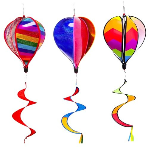 Hot Air Balloon | Windsock Rotating Sequins Twister | Hot Air Balloon Wind Chime | Rainbow Garden Pinwheels | Wind Spinner Windmill Striped | for Festivals, Birthday Partty, Decor, Lawn