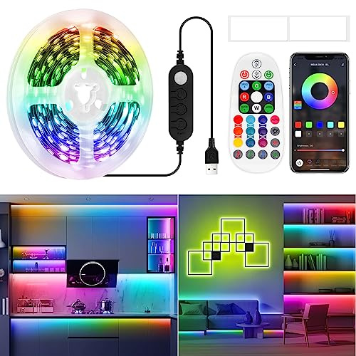 LED Strip Bewegungsmelder 5M, PIR Bewegungsaktiviert 150 LED Lichterkette Farbwechsel mit Fernbedienung & APP Steuerung, Musik Sync Bluetooth LED Streifen für Zuhause,Küche,Schlafzimmer,Computerspiele