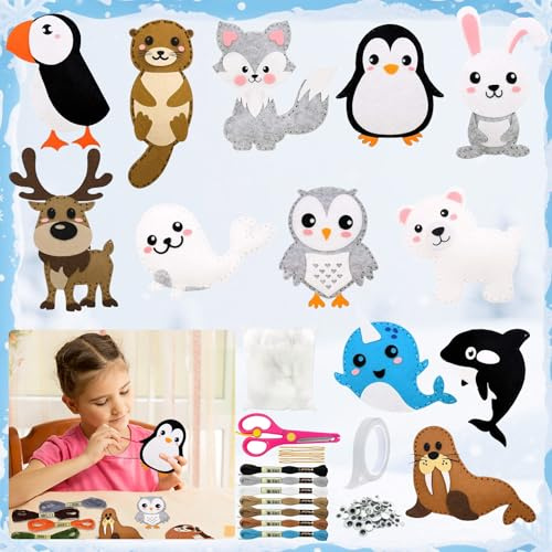 TZEKING 12 Stück Nähset für Kinder,Animals Sewing Kit,Tiere Nähen Bastelset,Nähset Kinder Tierformen,Filztiere Nähspass,Tierformen Filz Bastelset ab 6 jahre,Pädagogisches Set für Anfänger