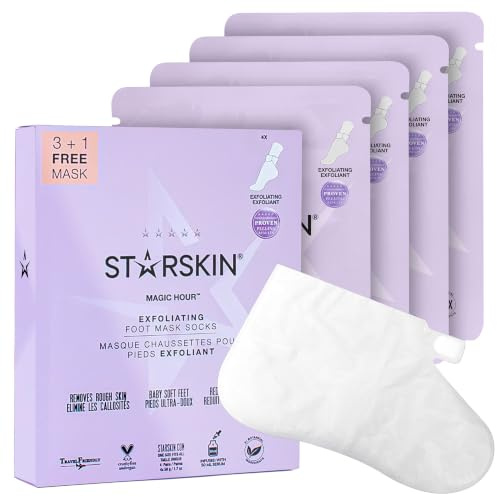 STARSKIN Magic Hour fotpeeling mask, 4 stycken, exfolierande strumpor med mjölksyra, mild förhårdnadsavlägsnande, K-Beauty fotvård