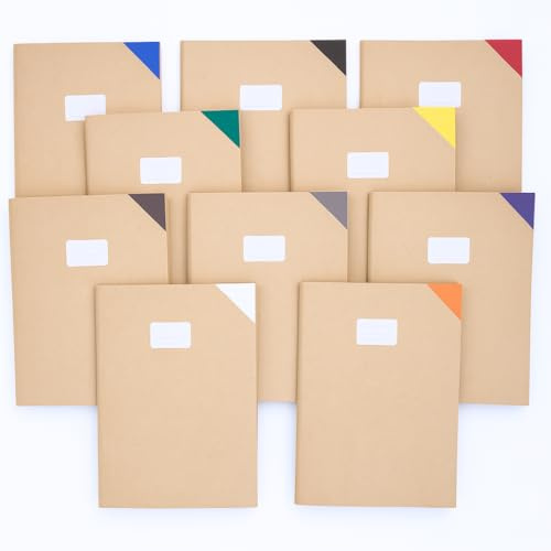 Friendly Fox 10 Heftumschläge aus Papier für Kinder, A4 Hefthüllen Kraftpapier, Heftschoner mit Beschriftungsetikett, Buchumschläge & Heftumschläge, DIY