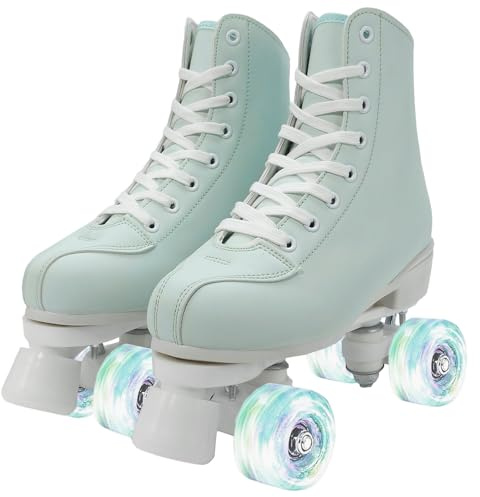 XUDREZ Rollschuhe für Damen, Mädchen, Derby-Skates, Erwachsene, Mintgrün, Vierrad-Rollschuhe für Anfänger, Outdoor, Indoor