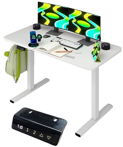 Mesa Escritorio Gaming Blanco, Mesa Gaming Desk 120x60, Escritorio Gamer con Motor silencioso y elevación eléctrica