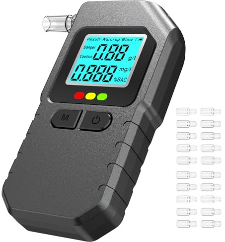 LAIJINYIKEJI Breathalyzer & Alcohol Tester with Two Sensors, Professional Promille Meter with Digital LCD Display, Portable Alcohol Meter for Personal and Professional Use