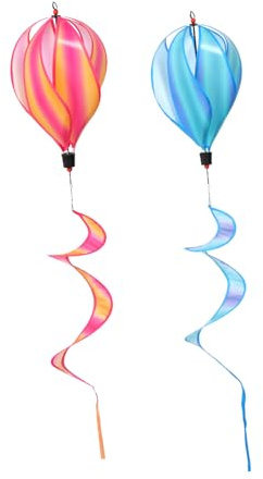 MOLUCKFU 2 Pcs Rainbow Hot Air Balloon Windsocks Lightweight Garden Windmill Ornaments for Outdoor Party Decorations with Twisting Tail Festive Visual Appeal for Year and Day