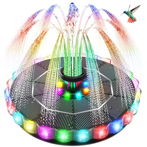 Solar Fountain Colorful LED, Yzert 3.5W Solar Powered Bird Bath Fountains, 2000mAh Battery, Floating Solar Water Fountain, 7 Nozzle and 4 Fixers for Garden, Patio