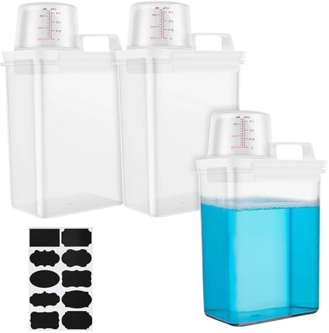 QITIXI:OU 3 Stück Luftdichter Waschmittelspender, 3 Stück 1800ML Waschmittel Aufbewahrungsbox mit Messbecher Und 8 Aufkleber, Multifunktions Behälter für Waschpulver, Waschmittel