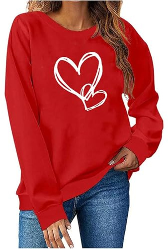 Sweatshirt Décontracté Pour Femme Saint-Valentin Imprimé Cœur Hauts Manches Longues Sweatshirts Coupe Ample Col Rond Shirt Grandes Tailles Shirts Confortable et Elégant Sweatshirt Couleur Unie