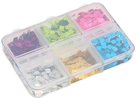 Fockety Quadratische Nagel-Pailletten, Bunter Glitzer für DIY-Nagelkunst-Dekoration, 6 Gitter, Quadratischer Nagel-Glitzer für Weibliche Mädchen, Umweltfreundliches Nagel-Glitzer-Zubehör für Frauen,
