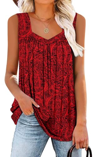 KISSMODA Womens Vest Tops V Neck Summer Tops Sleeveless Trendy Shirts Ladies Pleated Tank Tops