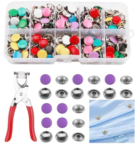 Press Studs Snap Fasteners, 100 Sets Poppers Fasteners Snap Fasteners Press Studs Press Studs for Clothing Snap Fastener Kit with Pressure Pliers Snap Button Fastener Kit for Crafts Fabric DIY
