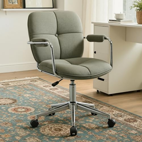 Ya-Home Schreibtischstuhl Bürostuhl Ergonomisch mit Armlehne, 360°Drehbar Homeoffice Stuhl Höhenverstellbar, Computerstuhl mit Rollen für Arbeitszimmer, Schlafzimmer, Chenille Stoff, Grün