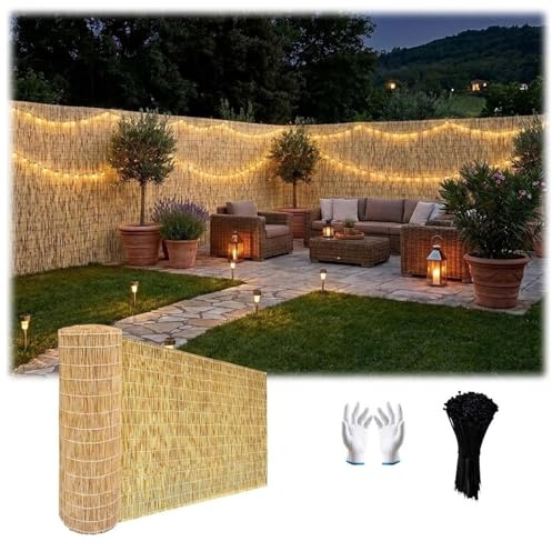 Pantalla de Privacidad de Cañizo Natural y Bambú 0.8 1 1.2 1.6m Valla de Ocultación for Jardín y Balcón, Rollo Cortavientos y Sombreo for Terraza Exterior(Natural,80x800cm)