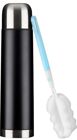 GRÄWE Thermosflasche,1 Liter Edelstahl Trinkflasche, Thermoskanne, Isolierflasche für unterwegs mit Becher, Auslaufsicher, Spülmaschinengeeignet, Schwarz