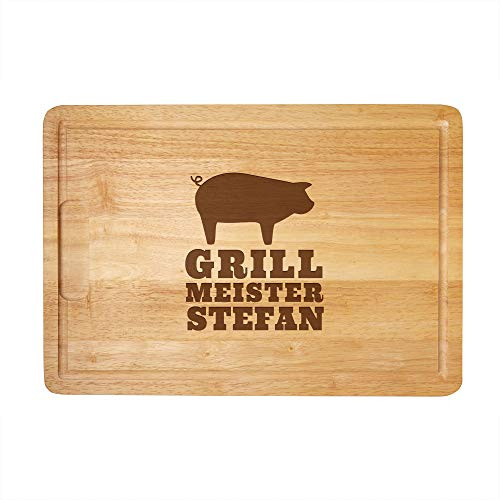 Casa Vivente Schneidebrett aus Holz mit personalisierter Gravur für Grillmeister, Geschenk für Männer, Motiv Schwein, 40,5 x 28,5 x 2 cm