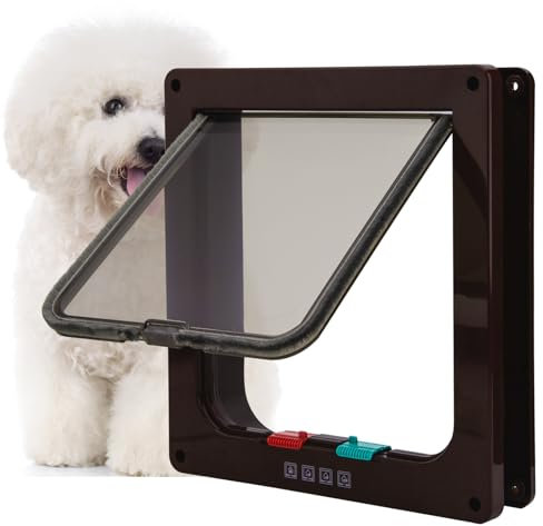 TKOOFN Gattaiola per Cani - Chiusura a 4 vie Portas per Gatti Porta per Animali Domestici Porta per Gattini, Cani di Piccola Taglia,Entrata e Uscita Controllabile (Marrone, M - 19 x 19,8 x 5,5 cm)