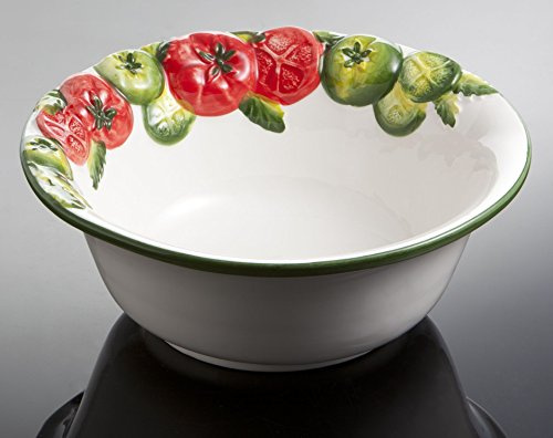 Bassano Ausgefallene italienische Keramik runde Tomaten Salat-Schüssel-Schale Rosso/Verde 26x9