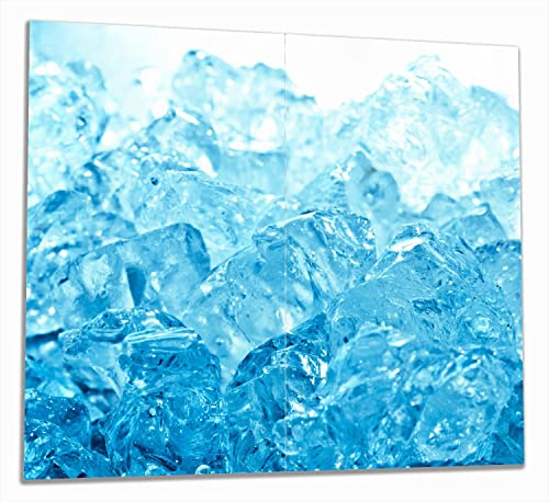 Wallario Herdabdeckplatte/Spritzschutz aus Glas, 2-teilig, 60x52cm, für Ceran- und Induktionsherde, Leuchtendes EIS in blau