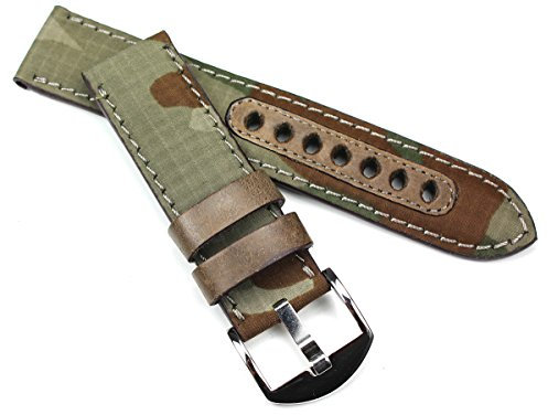 Sulla Herren Uhrenarmband Canvas & Leder Marine Grün 22mm