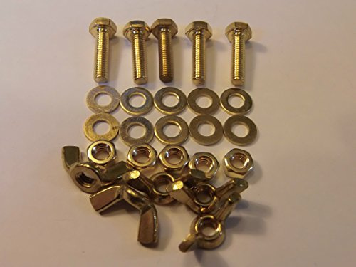 M4X16 BRASS HEX HEAD BOLTS NUTS & WASHERS & WING NUTS PACK 0F 5 BRASS SET SCREWS