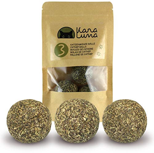 KaraLuna 3X Katzenminze Ball I Katzenminze Spielzeug aus 100% natürlicher Katzenminze getrocknet & gepresst I Katzenspielzeug Katzen Spielzeug Catnip Balls Katze Beschäftigung Fun Ball Katzen