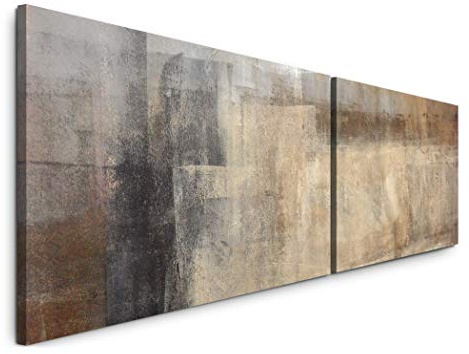 Abstrakte Kunst beige braun in 180x50cm - 2 Wandbilder je 50x90cm - Kunstdrucke - Wandbild - Leinwandbilder fertig auf Rahmen