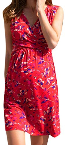 Robe Grossesse Photographie Shooting DAY8 Robe l'Été Sexy Femme Enceinte Pas Cher Col V Robe de Soirée Courte Grossesse Photo Mini Robe Fleurie d'allaitement Maternité Vêtement Grossesse (L, Rouge)