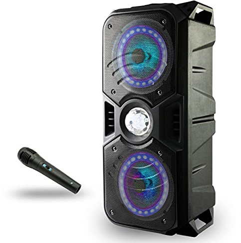 Lauson LLX33 Altavoz Bluetooth Portatil con Efecto de Luces Multicolores LED | Bluetooth Speaker con Lector USB MP3 | Altavoz Karaoke con Radio Integrada, Bateria 12 h Carga Incluye Micrófono