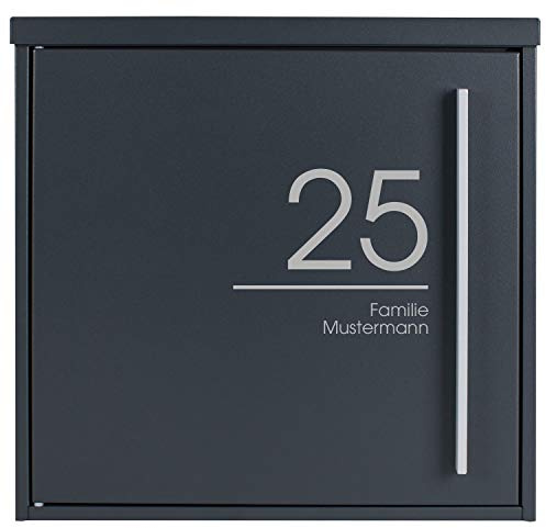 MOCAVI Box 101Nb Briefkasten personalisiert anthrazit (RAL 7016), rostfrei, wetterfest, groß, modern, Postkasten mit Hausnummer & Name, DIN A4, deutsche Qualität, matt, Postbox individuell beschriftet
