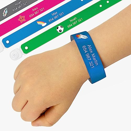 Stikets 9 Pulseras identificativas Personalizadas con Cierre Permanente para niños. Antipérdida SOS
