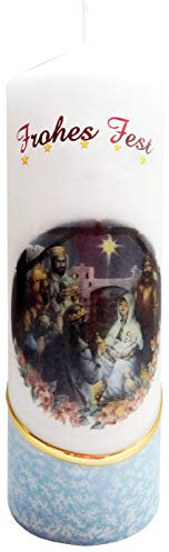 Meissner-Handel Auswahl Motiv, Weihnachtskerze 'Frohes Fest' ca. 6 x 18 cm, farbig getaucht, mit farbigen Wachs- und Bildauflagen * (Motiv 020-FF)