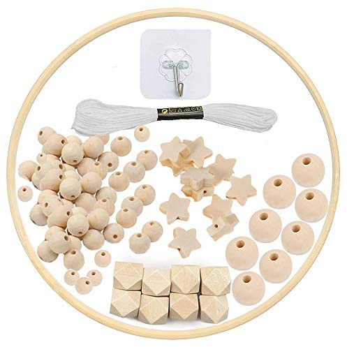 Kit cadre mobile en bois bricolage, carillon de vent mobile pour lit bébé, naturel artisanal cintre de cloche de lit de bébé, cadeau de décoration de pépinière pour enfants (95 pièces)