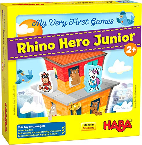HABA 306193 - Meine allerersten Spiele - Rhino Hero Junior - Ein kooperatives Match- und Stapelspiel ab 2 Jahren (Made in Germany)