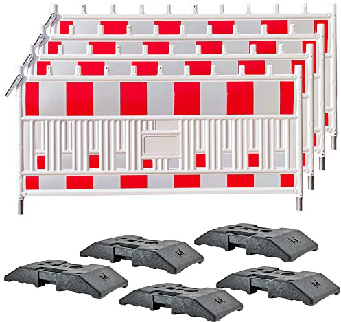 UvV Absperrgitter TL WEMAS Schrankenzaun ES1 + Set 4 Absturzsicherungen + 5 K1 Fußplatten mit RA1 oder RA2 (Reflexfolie Typ RA1)